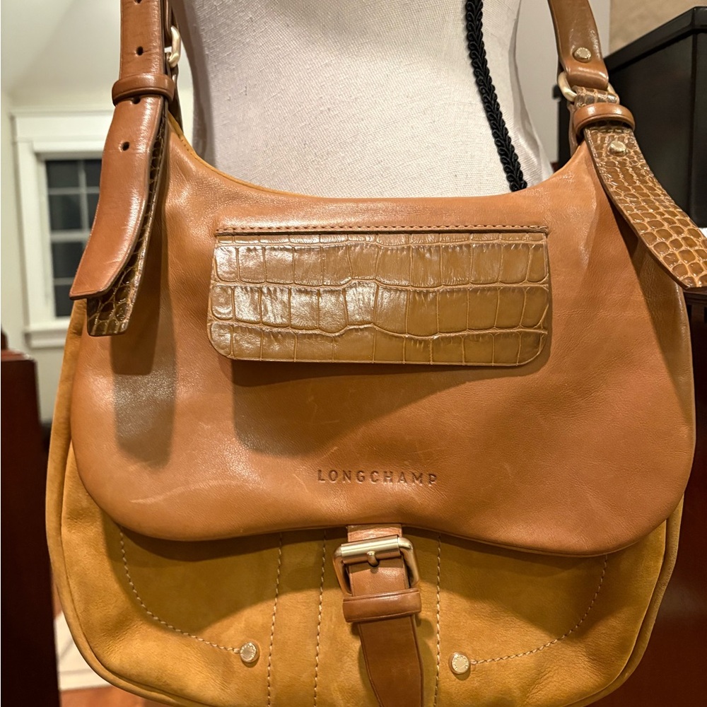 Longchamp Brown and Tan Leather Shoulder Bag